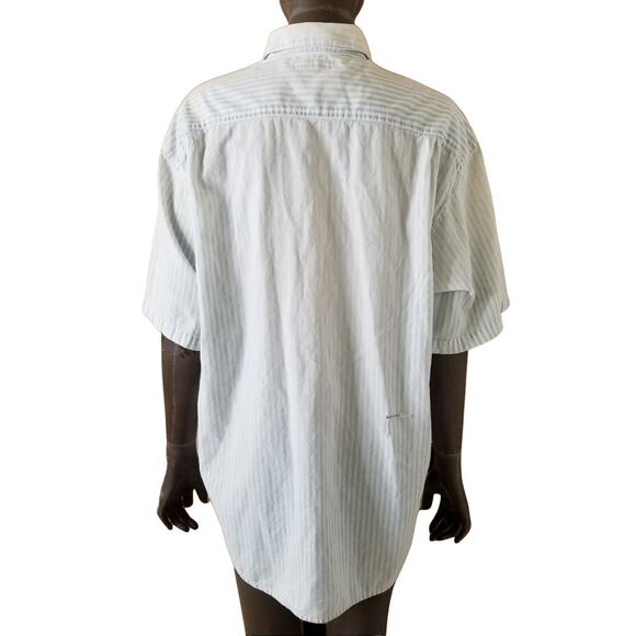 VTG GUESS Georges Marciano button Front Shirt Mens Medium Blue White stripes - Picture 12 of 12
